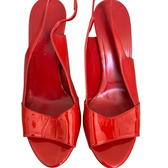 Balenciaga Womens Stilettos Heels Open Toe Slingback Patent Leather Red Size 38 - Picture 1 of 6